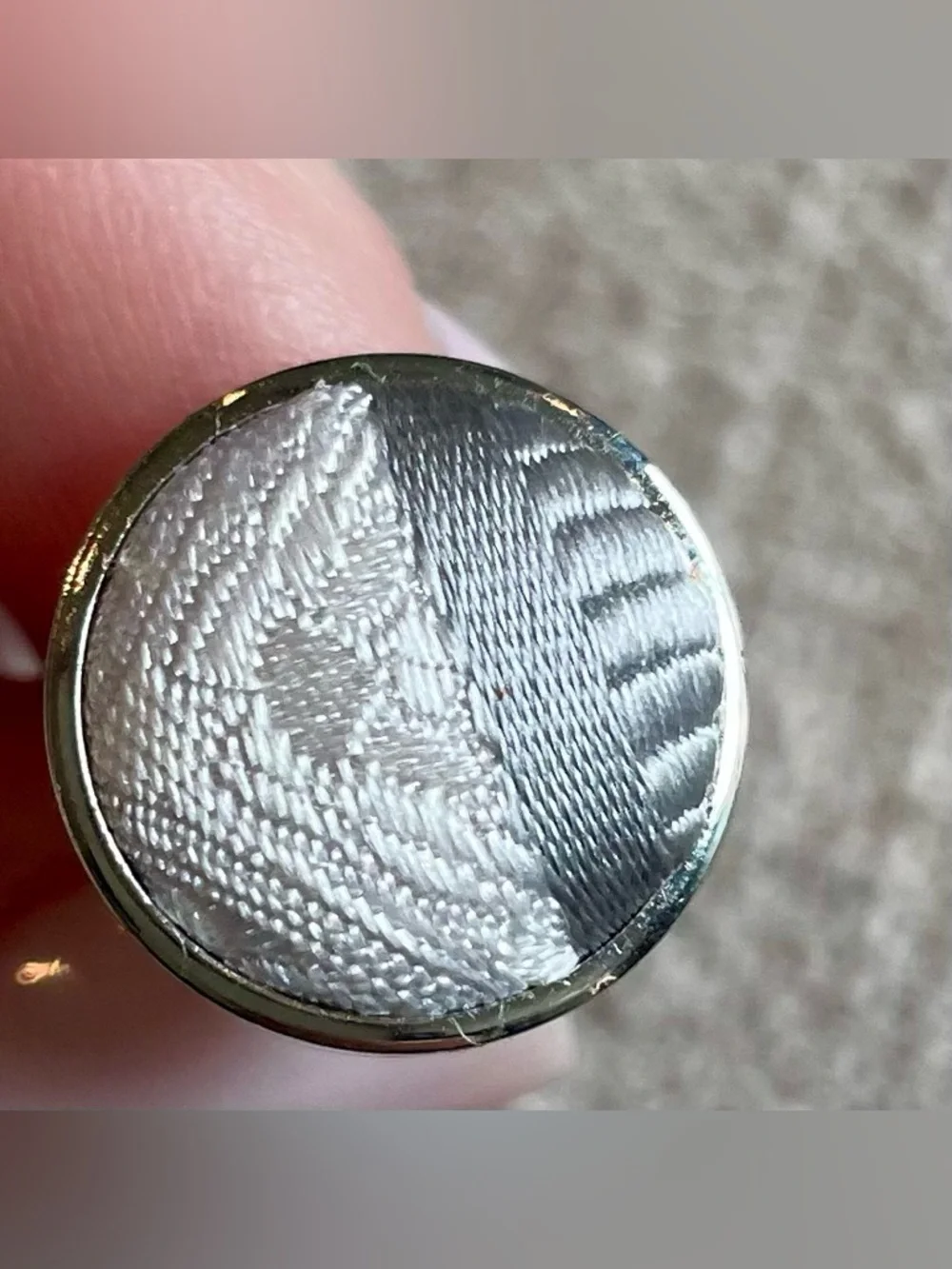 Silvertone Grey White Fabric Round Cuff Links Men’s Professional Wedding Work
